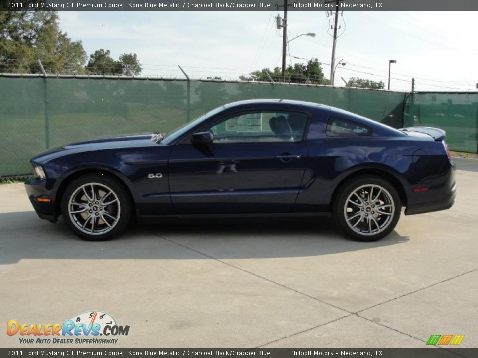 2011 Ford Mustang GT Premium Coupe Kona Blue Metallic / Charcoal Black/Grabber Blue Photo #6