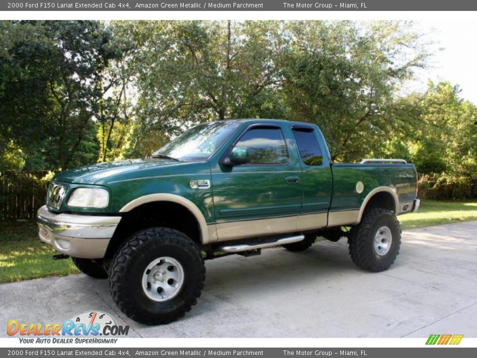 2000 Ford F150 Lariat Extended Cab 4x4 Amazon Green Metallic / Medium Parchment Photo #2