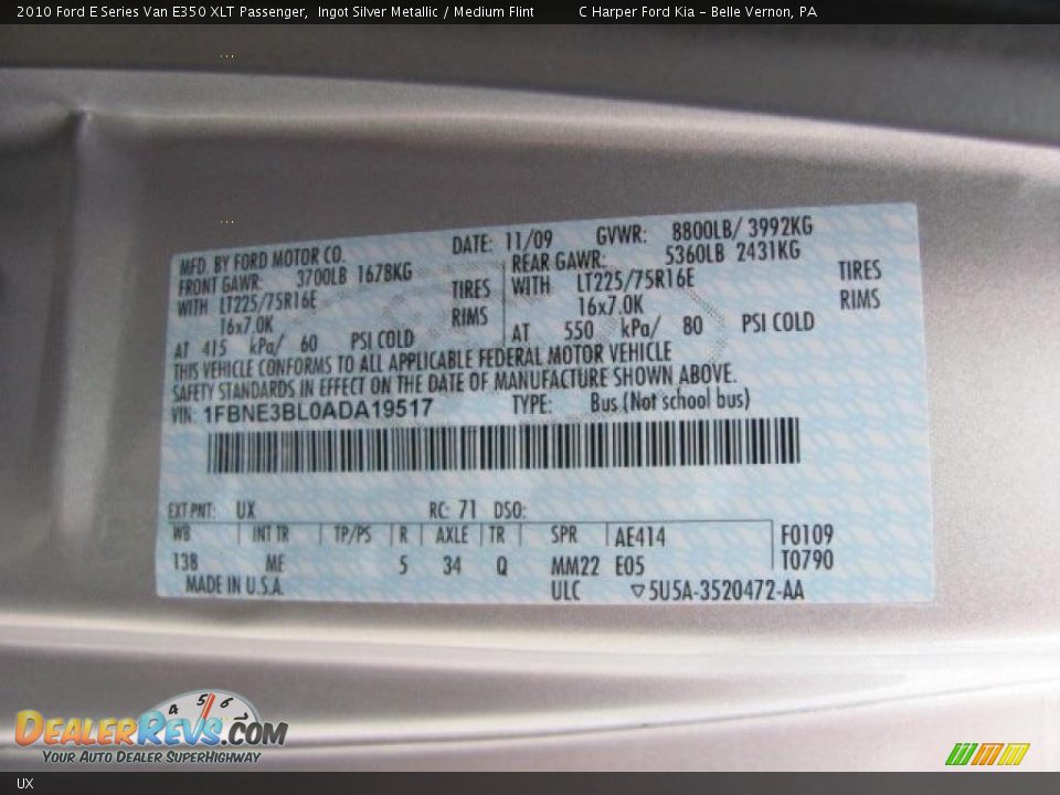 Ford Color Code UX Ingot Silver Metallic