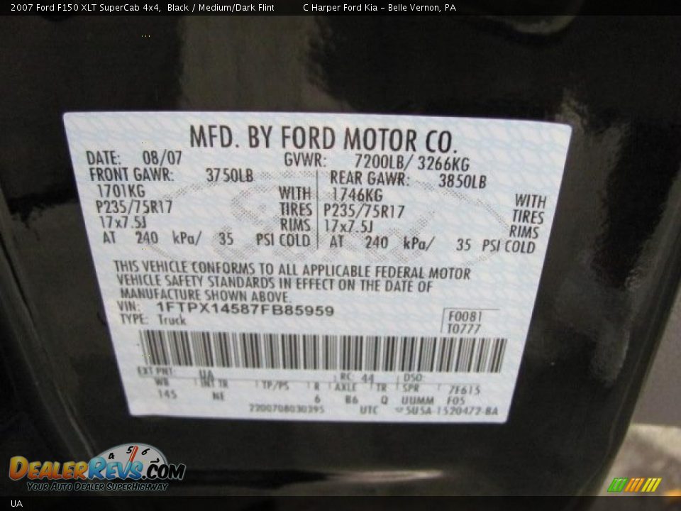 Ford Color Code UA Black