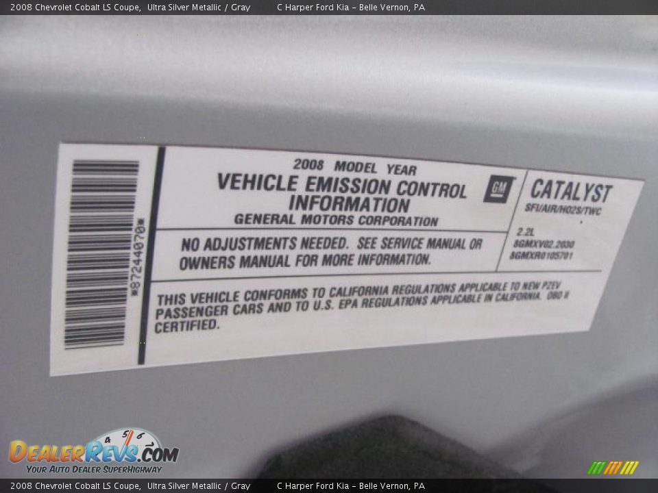 Info Tag of 2008 Chevrolet Cobalt LS Coupe Photo #11