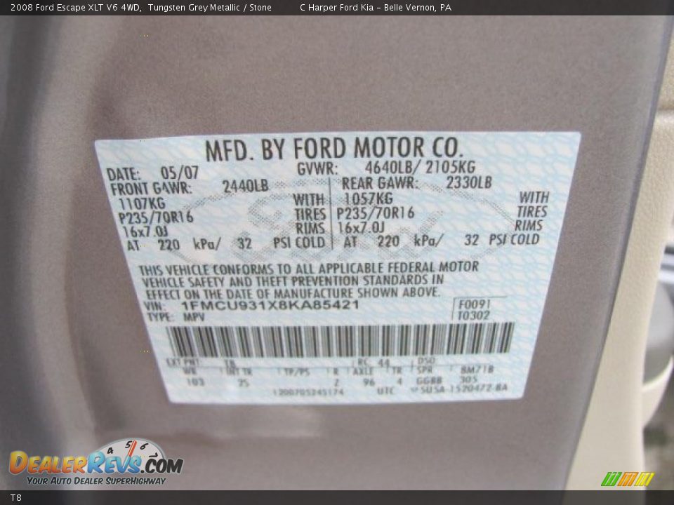 Ford Color Code T8 Tungsten Grey Metallic