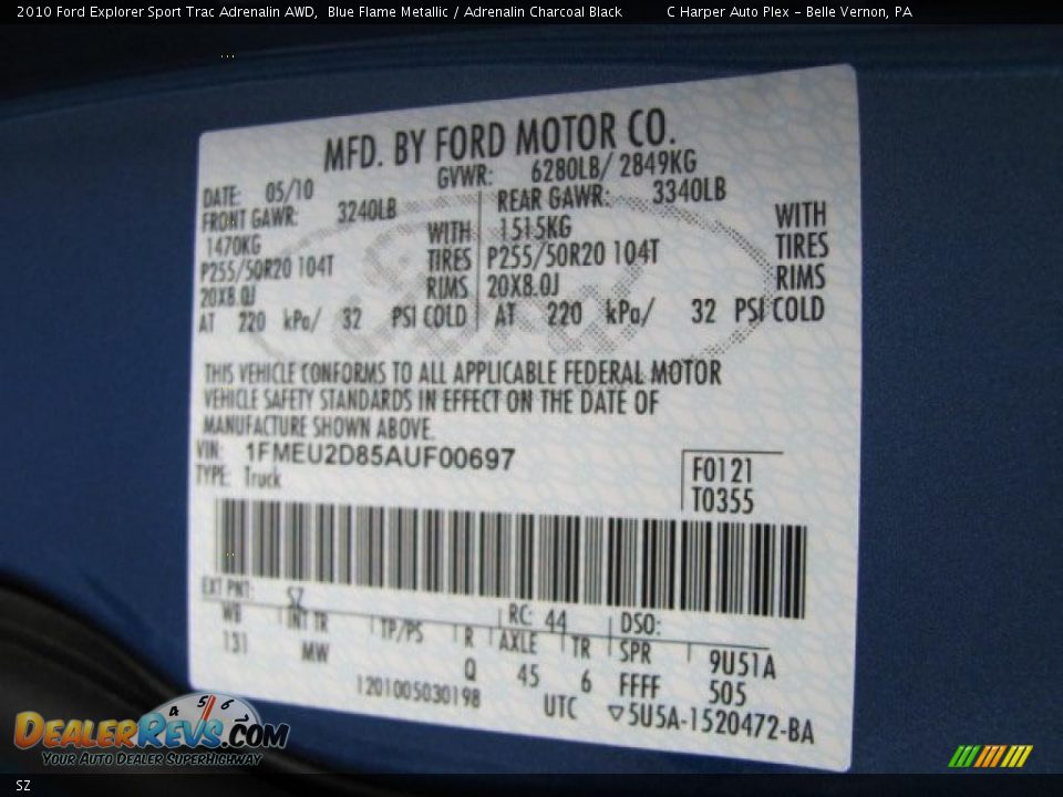 Ford Color Code SZ Blue Flame Metallic