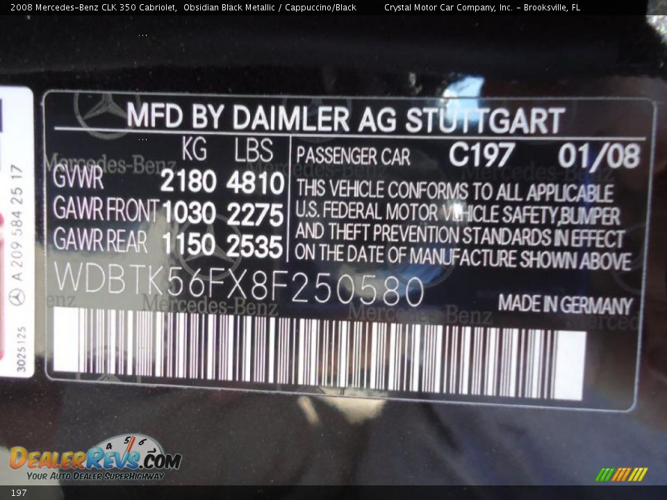 Mercedes-Benz Color Code 197 Obsidian Black Metallic