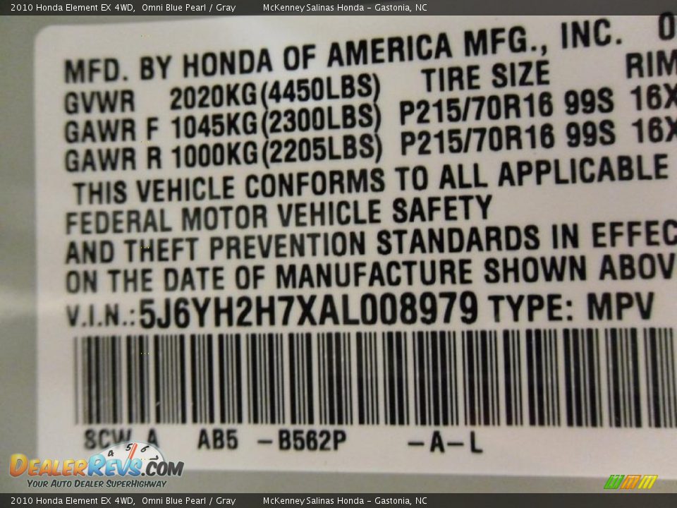 2010 Honda Element EX 4WD Omni Blue Pearl / Gray Photo #7