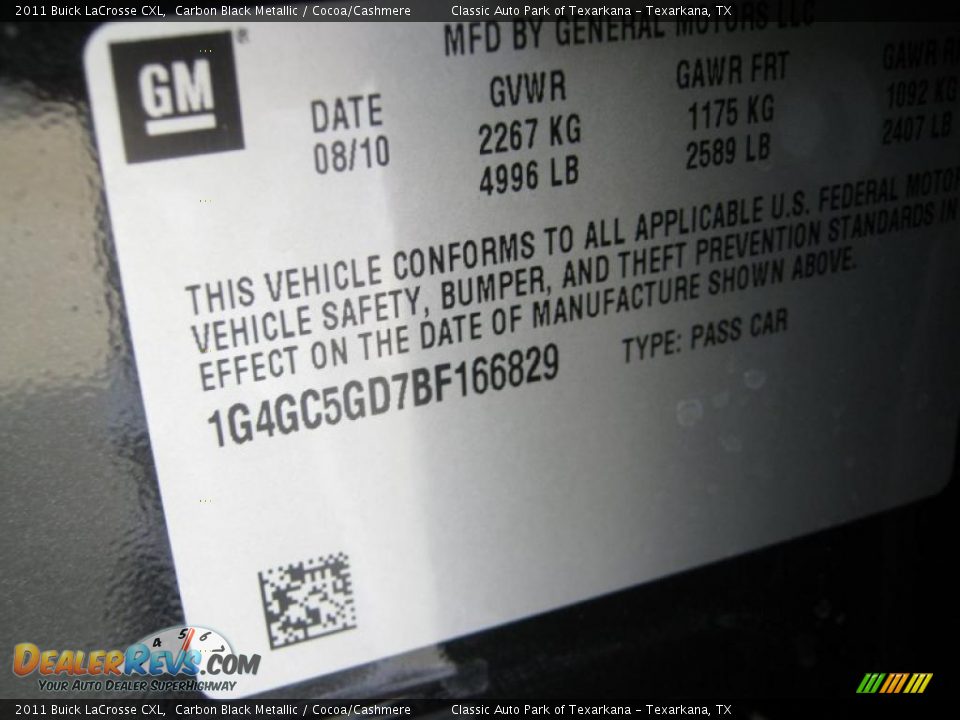 2011 Buick LaCrosse CXL Carbon Black Metallic / Cocoa/Cashmere Photo #27