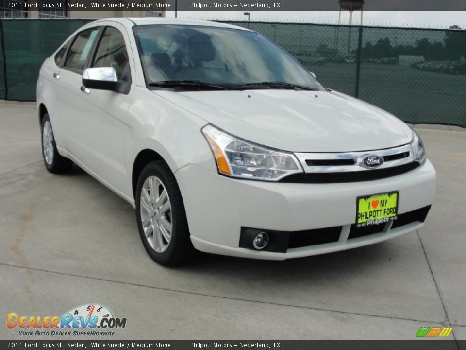 2011 Ford Focus SEL Sedan White Suede / Medium Stone Photo #1