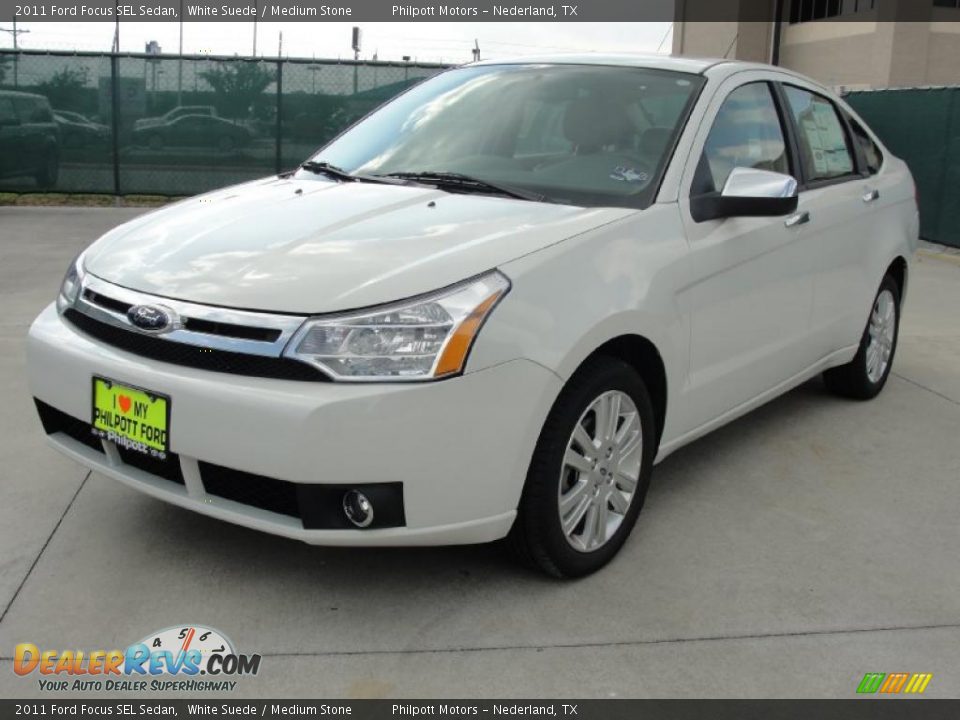 2011 Ford Focus SEL Sedan White Suede / Medium Stone Photo #7