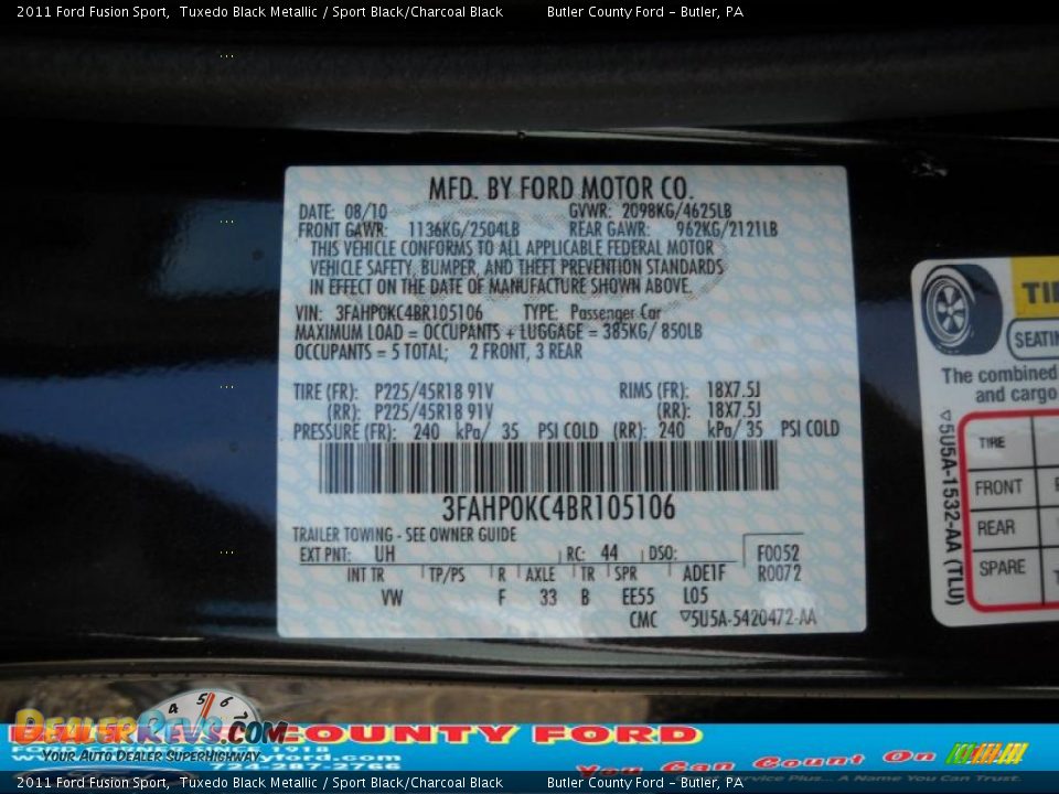 2011 Ford Fusion Sport Tuxedo Black Metallic / Sport Black/Charcoal Black Photo #9