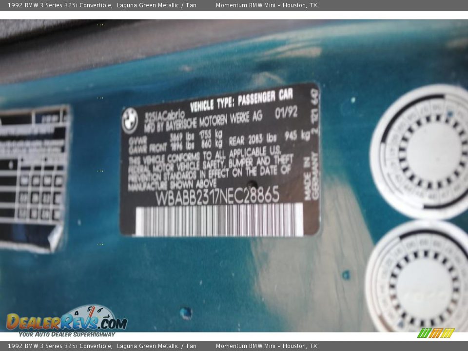 1992 BMW 3 Series 325i Convertible Laguna Green Metallic / Tan Photo #14