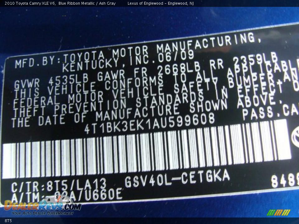 Toyota Color Code 8T5 Blue Ribbon Metallic