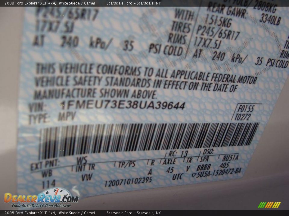 2008 Ford Explorer XLT 4x4 White Suede / Camel Photo #30