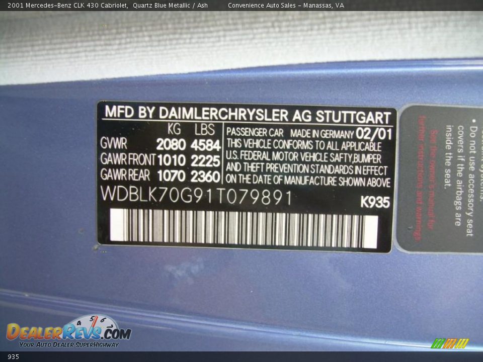 Mercedes-Benz Color Code 935 Quartz Blue Metallic