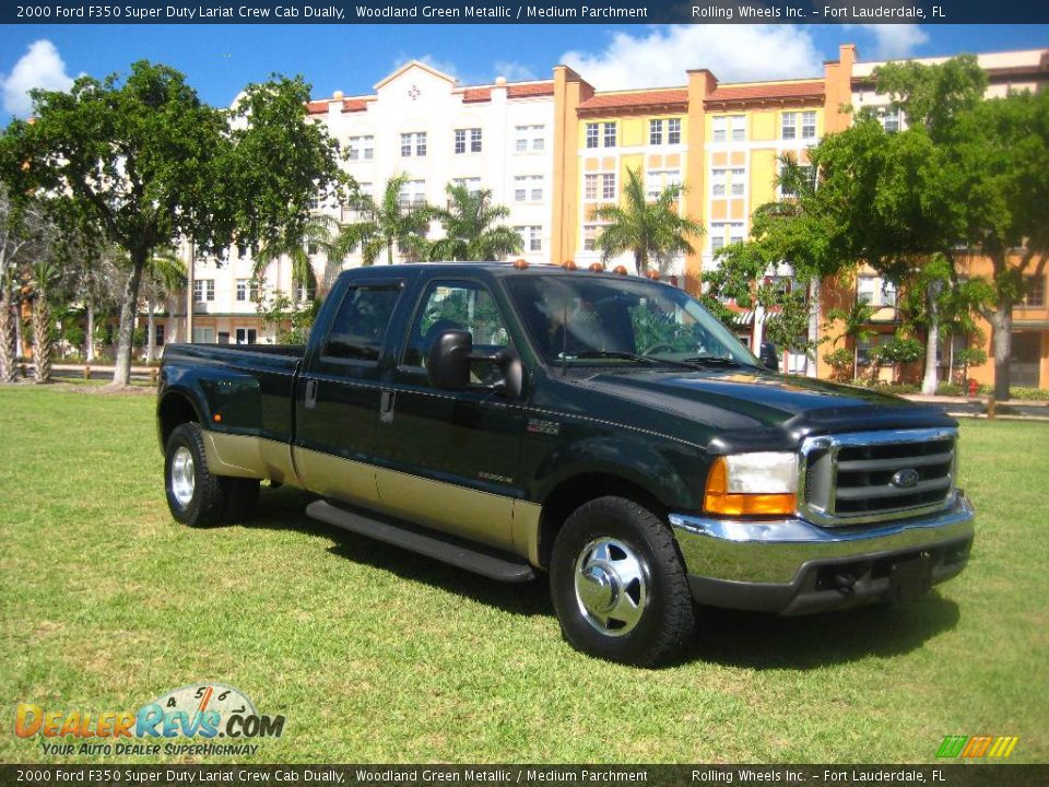 2000 Ford F350 Super Duty Lariat Crew Cab Dually Woodland Green Metallic / Medium Parchment Photo #1