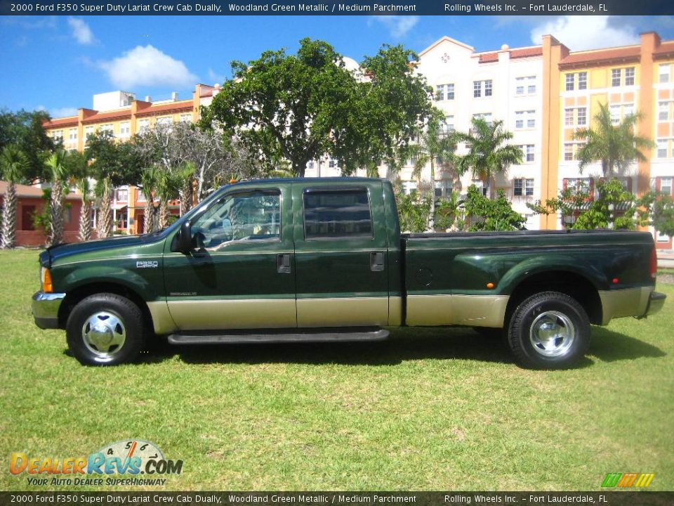 2000 Ford F350 Super Duty Lariat Crew Cab Dually Woodland Green Metallic / Medium Parchment Photo #2