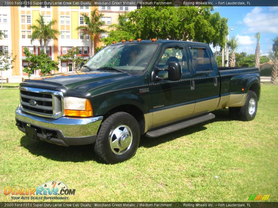 2000 Ford F350 Super Duty Lariat Crew Cab Dually Woodland Green Metallic / Medium Parchment Photo #6