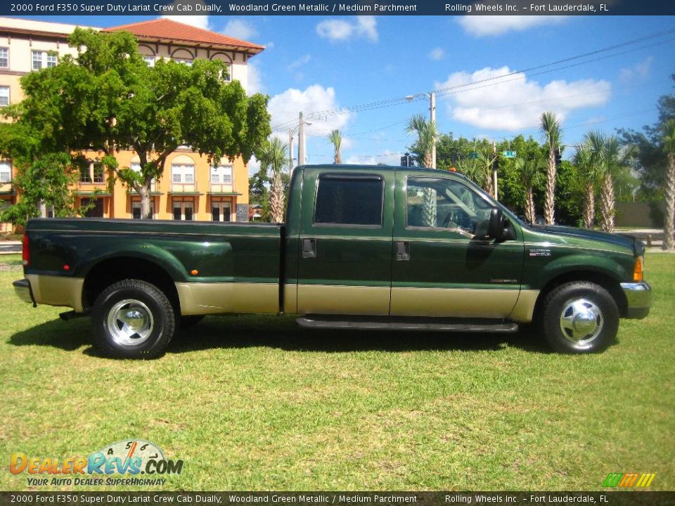 2000 Ford F350 Super Duty Lariat Crew Cab Dually Woodland Green Metallic / Medium Parchment Photo #8