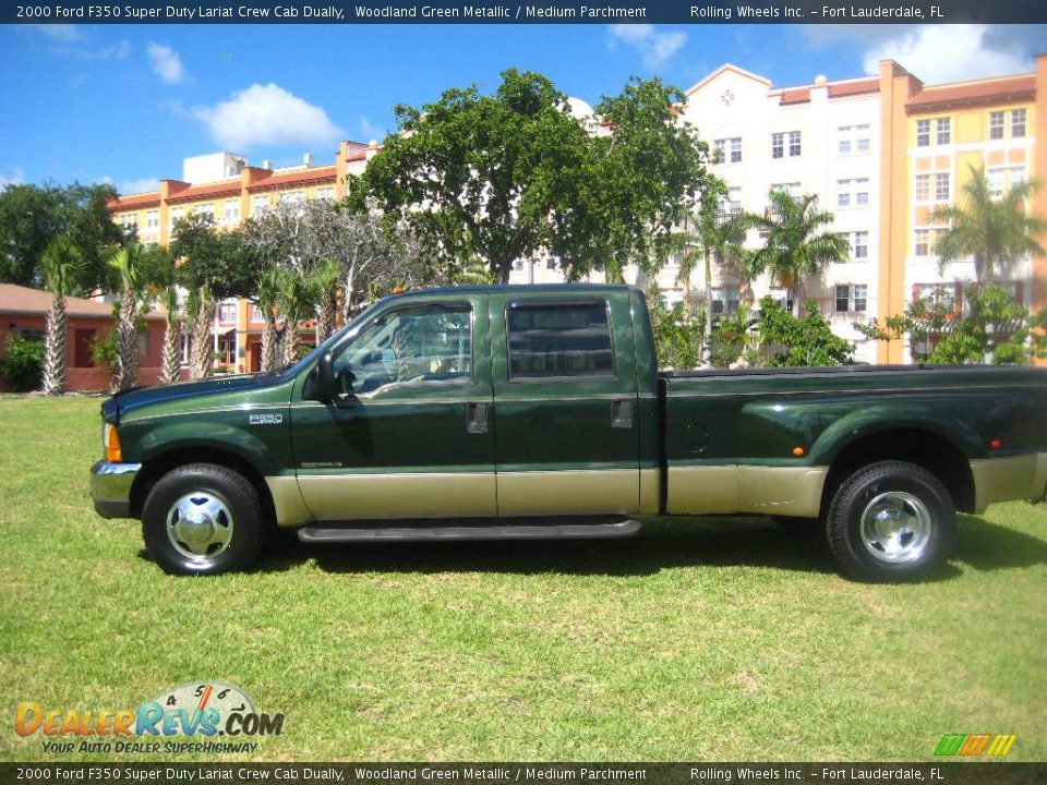 2000 Ford F350 Super Duty Lariat Crew Cab Dually Woodland Green Metallic / Medium Parchment Photo #9