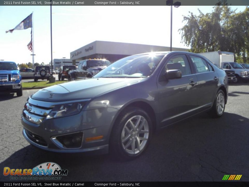 2011 Ford Fusion SEL V6 Steel Blue Metallic / Camel Photo #6