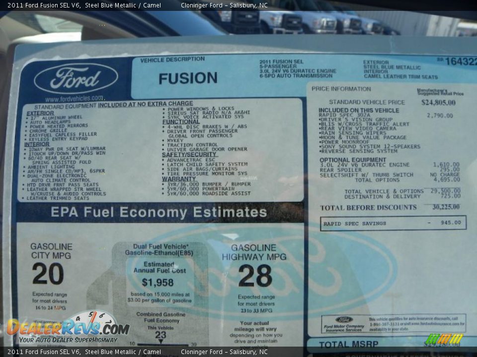 2011 Ford Fusion SEL V6 Window Sticker Photo #8