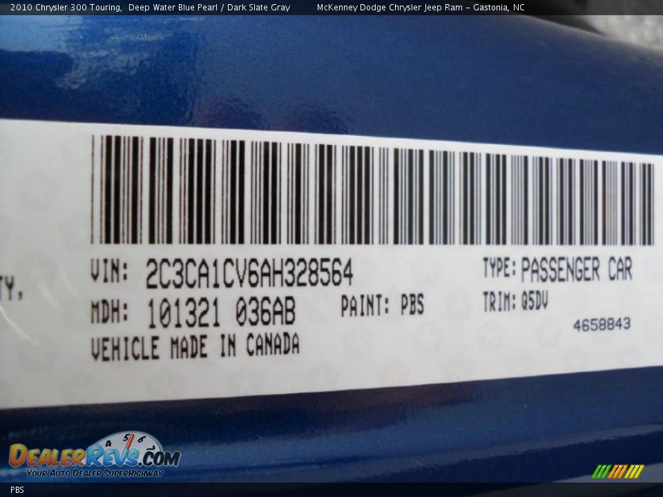 Chrysler Color Code PBS Deep Water Blue Pearl