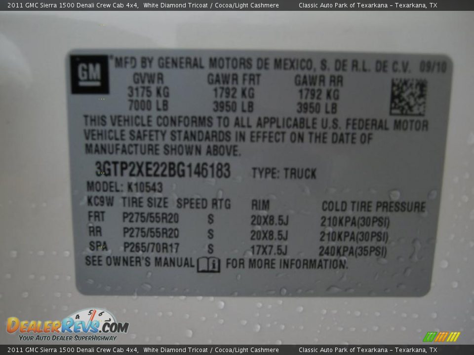 Info Tag of 2011 GMC Sierra 1500 Denali Crew Cab 4x4 Photo #31