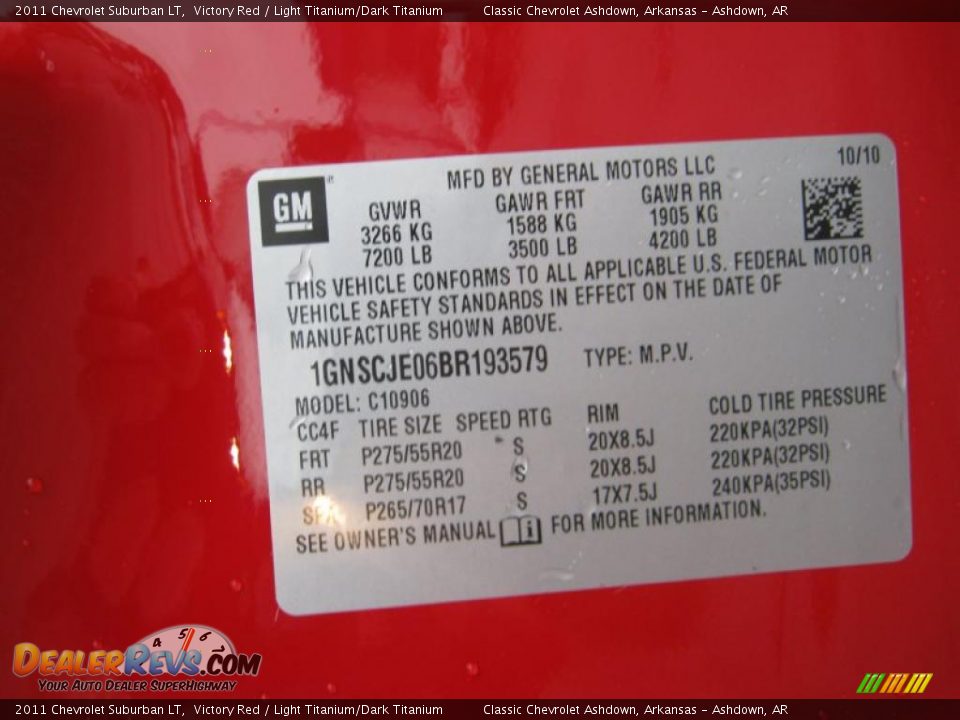 Info Tag of 2011 Chevrolet Suburban LT Photo #28