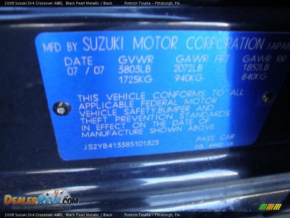 2008 Suzuki SX4 Crossover AWD Black Pearl Metallic / Black Photo #19