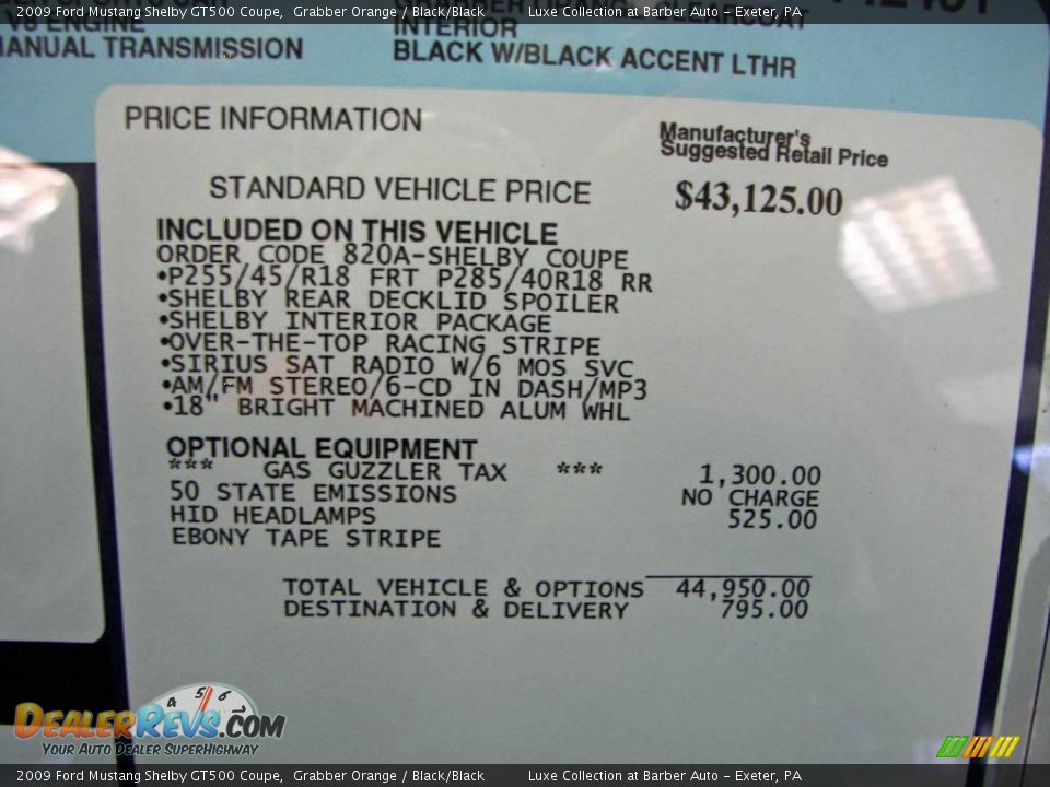 2009 Ford Mustang Shelby GT500 Coupe Window Sticker Photo #35