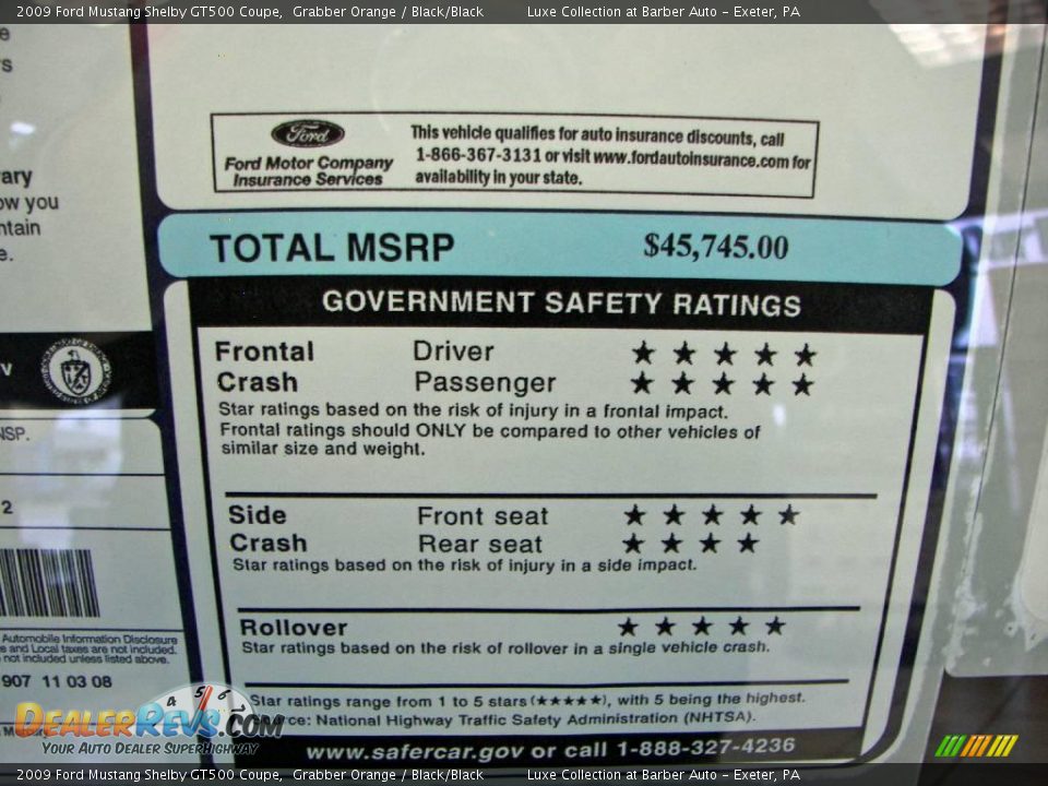 2009 Ford Mustang Shelby GT500 Coupe Window Sticker Photo #36