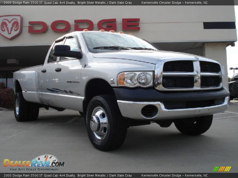 2003 Dodge Ram 3500 ST Quad Cab 4x4 Dually Bright Silver Metallic / Dark Slate Gray Photo #1