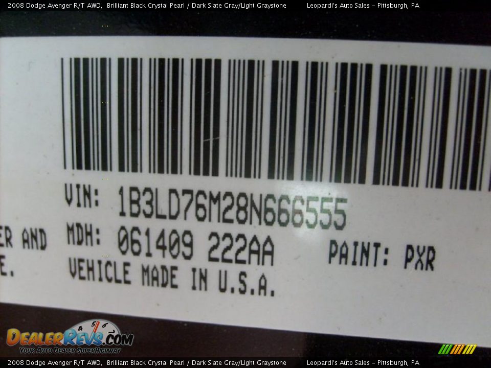 2008 Dodge Avenger R/T AWD Brilliant Black Crystal Pearl / Dark Slate Gray/Light Graystone Photo #24
