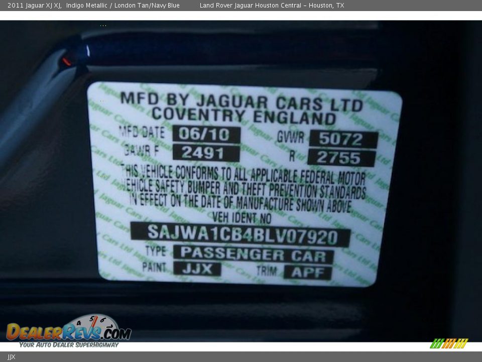 Jaguar Color Code JJX Indigo Metallic