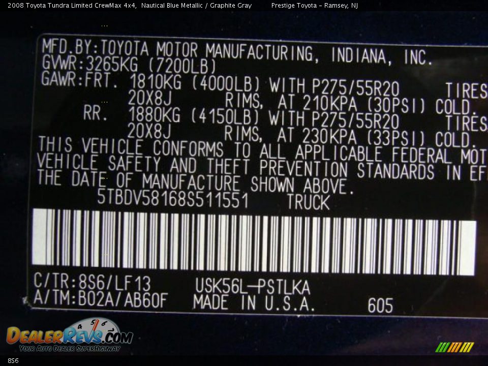 Toyota Color Code 8S6 Nautical Blue Metallic