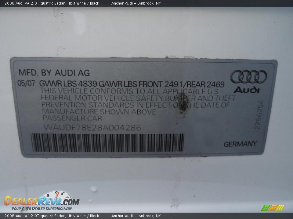 2008 Audi A4 2.0T quattro Sedan Ibis White / Black Photo #15