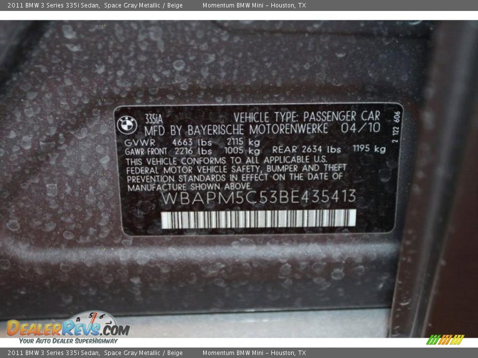 2011 BMW 3 Series 335i Sedan Space Gray Metallic / Beige Photo #7