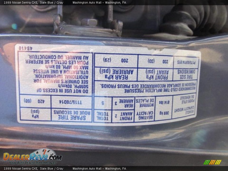 1999 Nissan Sentra GXE Slate Blue / Gray Photo #19