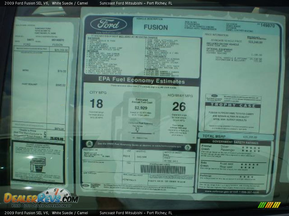 2009 Ford Fusion SEL V6 White Suede / Camel Photo #9