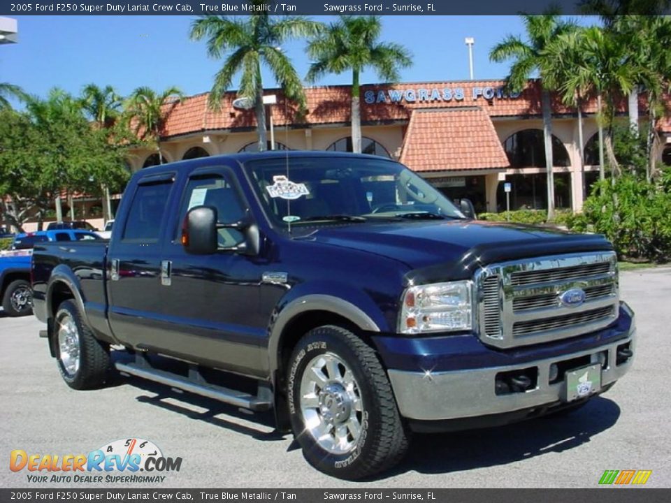 2005 Ford F250 Super Duty Lariat Crew Cab True Blue Metallic / Tan Photo #1