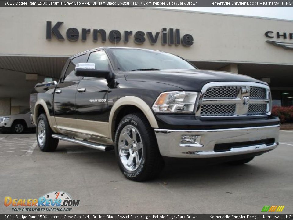 2011 Dodge Ram 1500 Laramie Crew Cab 4x4 Brilliant Black Crystal Pearl / Light Pebble Beige/Bark Brown Photo #1