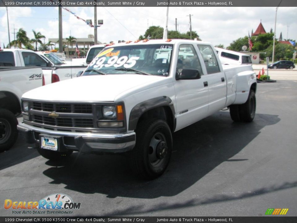 1999 Chevrolet C/K 3500 K3500 Crew Cab 4x4 Dually Summit White / Gray Photo #2