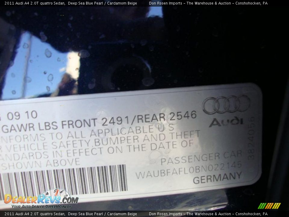 2011 Audi A4 2.0T quattro Sedan Deep Sea Blue Pearl / Cardamom Beige Photo #36