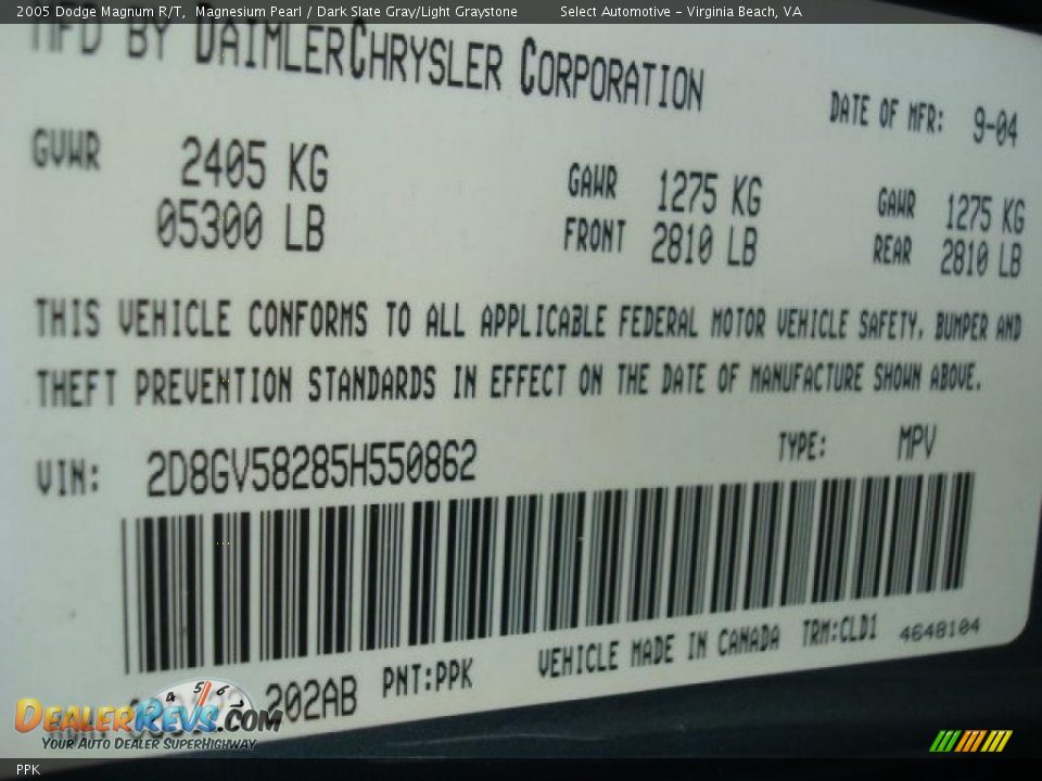 Dodge Color Code PPK Magnesium Pearl