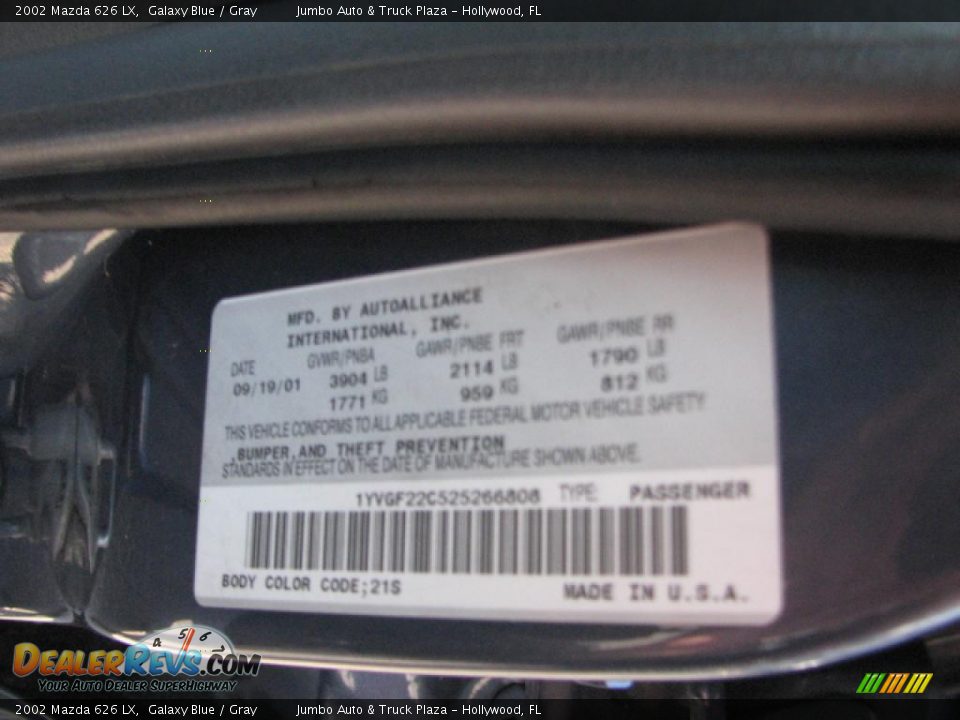 2002 Mazda 626 LX Galaxy Blue / Gray Photo #22