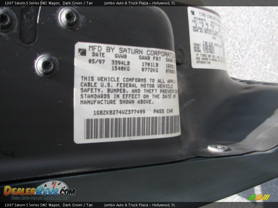 1997 Saturn S Series SW2 Wagon Dark Green / Tan Photo #20