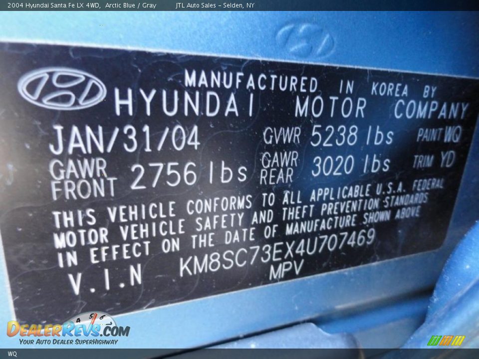 Hyundai Color Code WQ Arctic Blue