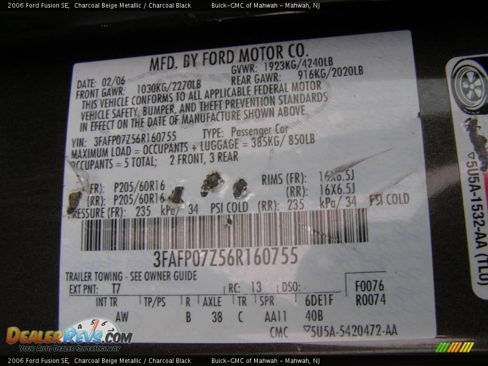 2006 Ford Fusion SE Charcoal Beige Metallic / Charcoal Black Photo #24