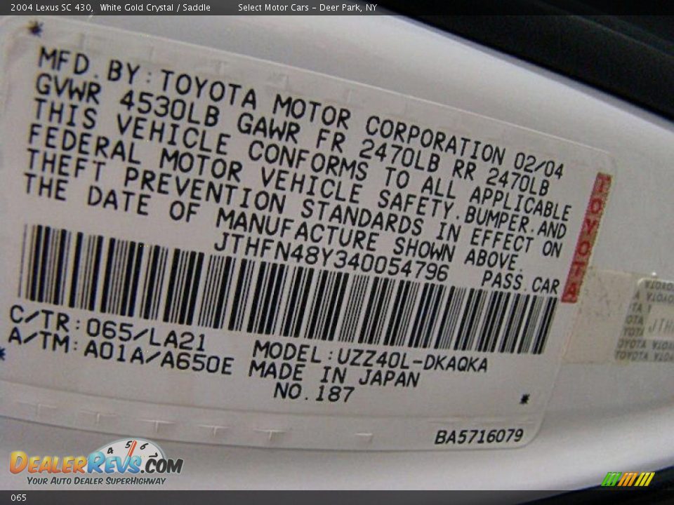 Lexus Color Code 065 White Gold Crystal