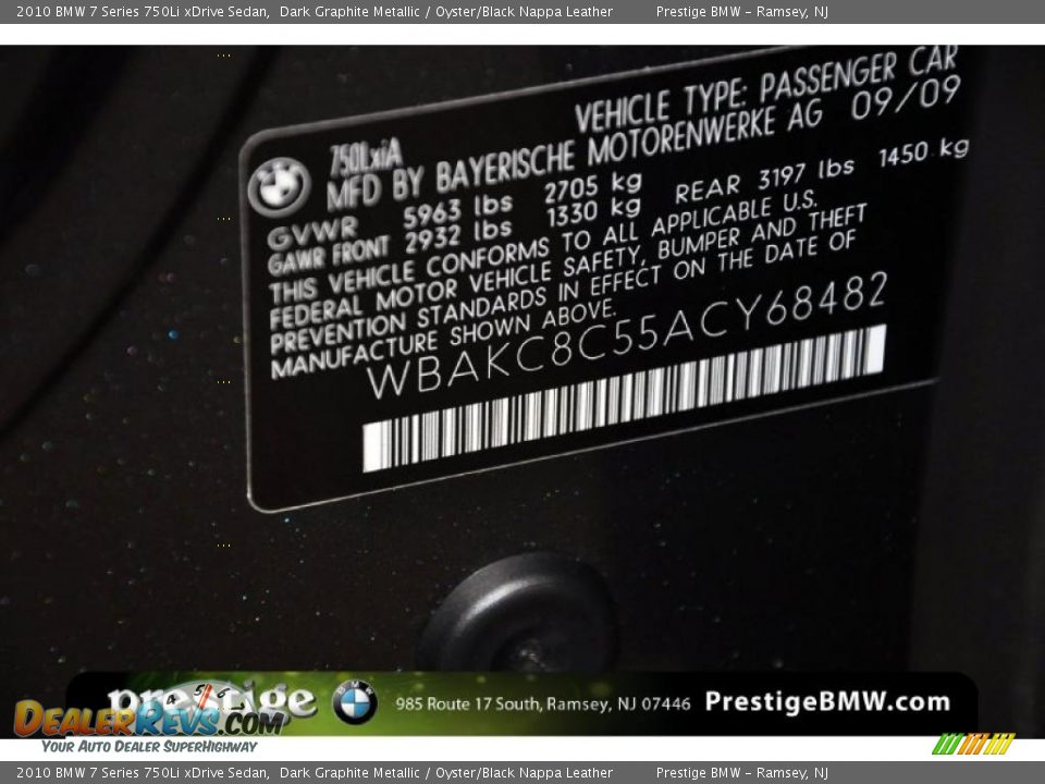 2010 BMW 7 Series 750Li xDrive Sedan Dark Graphite Metallic / Oyster/Black Nappa Leather Photo #13