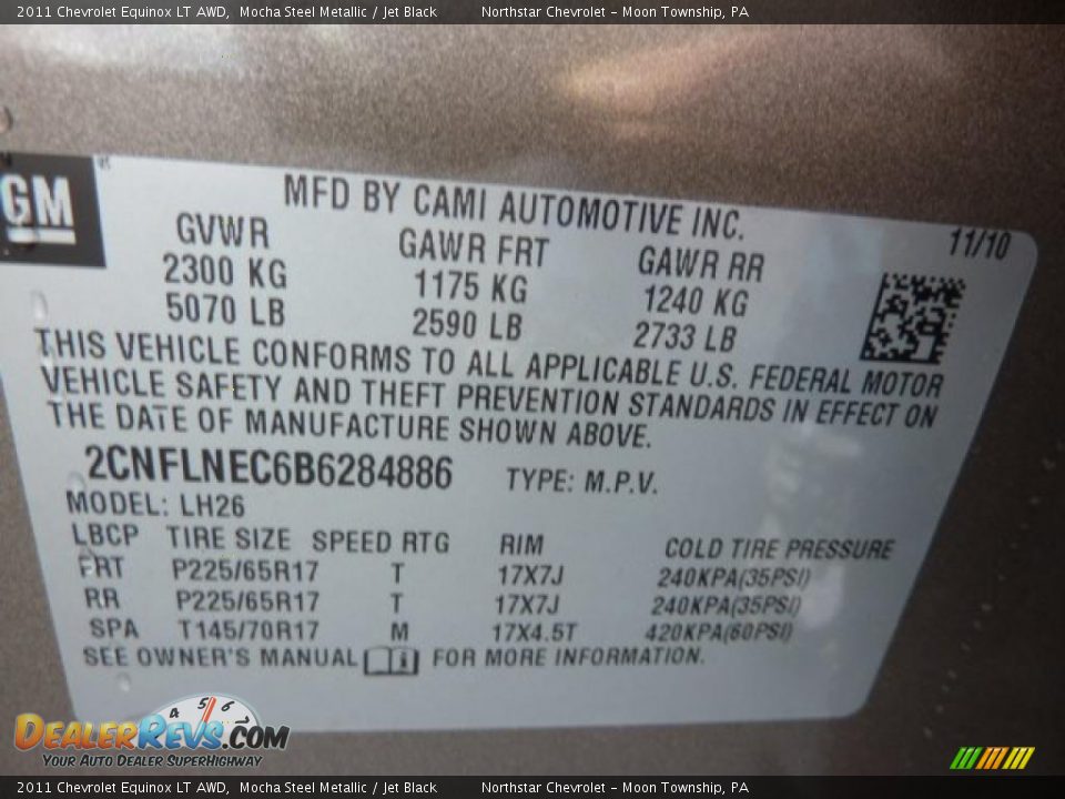 Info Tag of 2011 Chevrolet Equinox LT AWD Photo #17